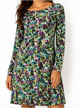 J. Jill Wearever Collection Rayon Stretch Floral Print Long Sleeve Shift Dress